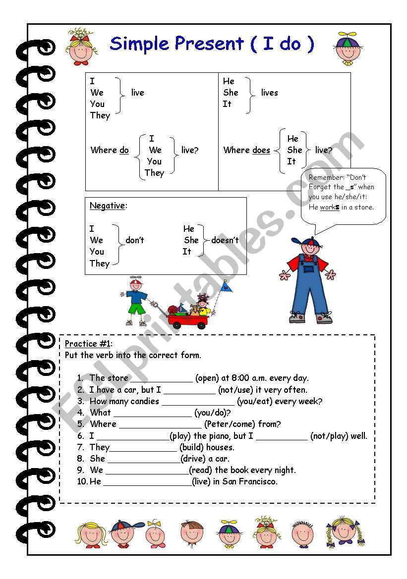 Simple Present  ( I do ) worksheet