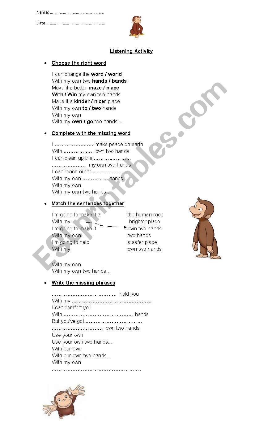 With my own two hands worksheet