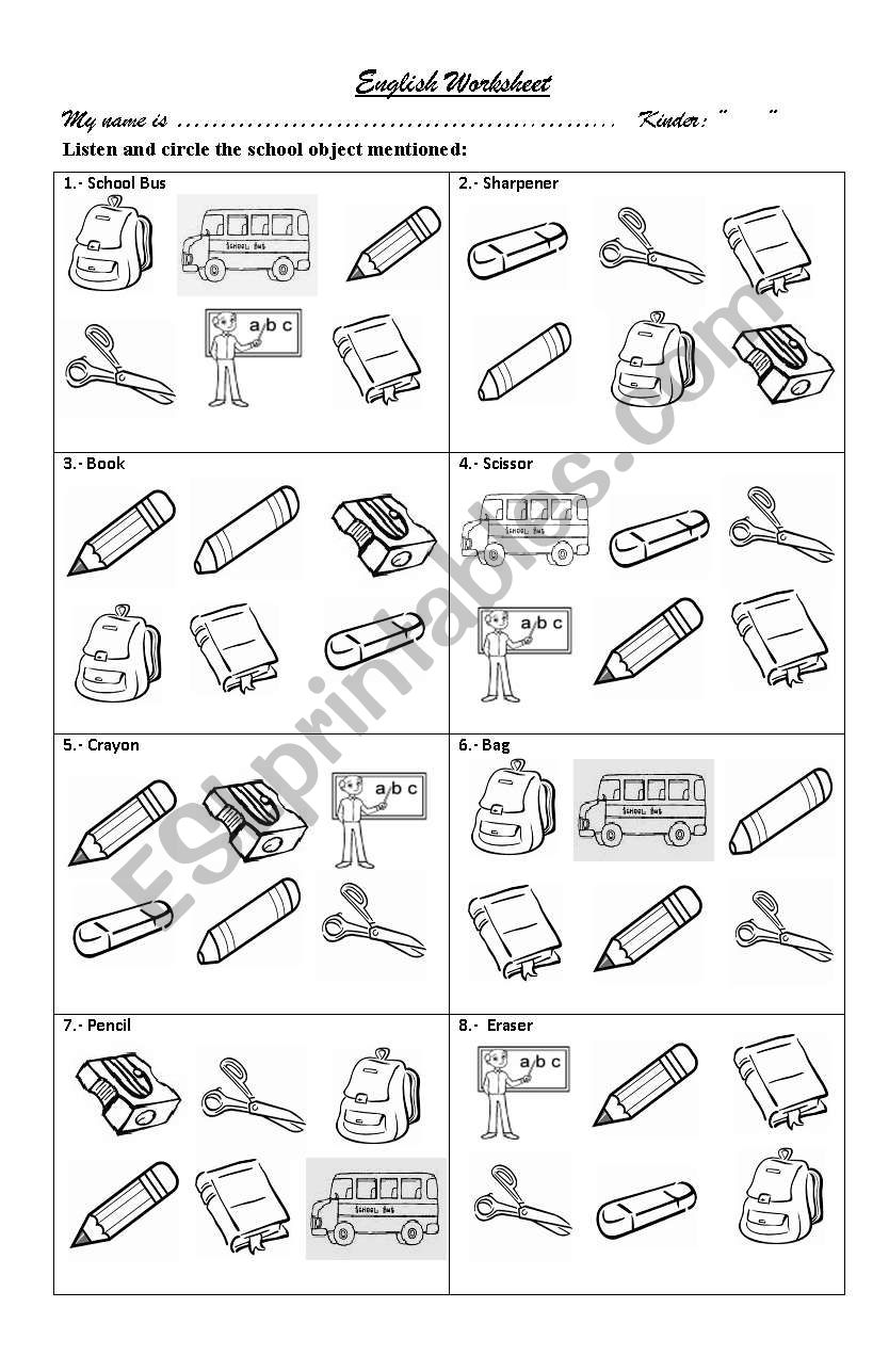 School objects multiple choice