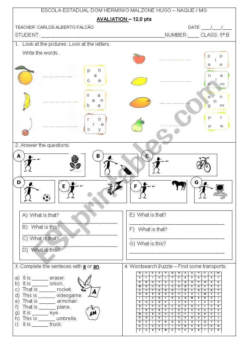 fruits, transports, this / that, a / an