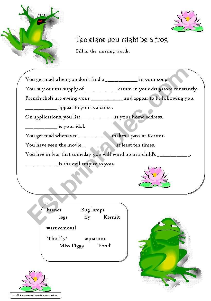 Ten signs you might be a frog worksheet