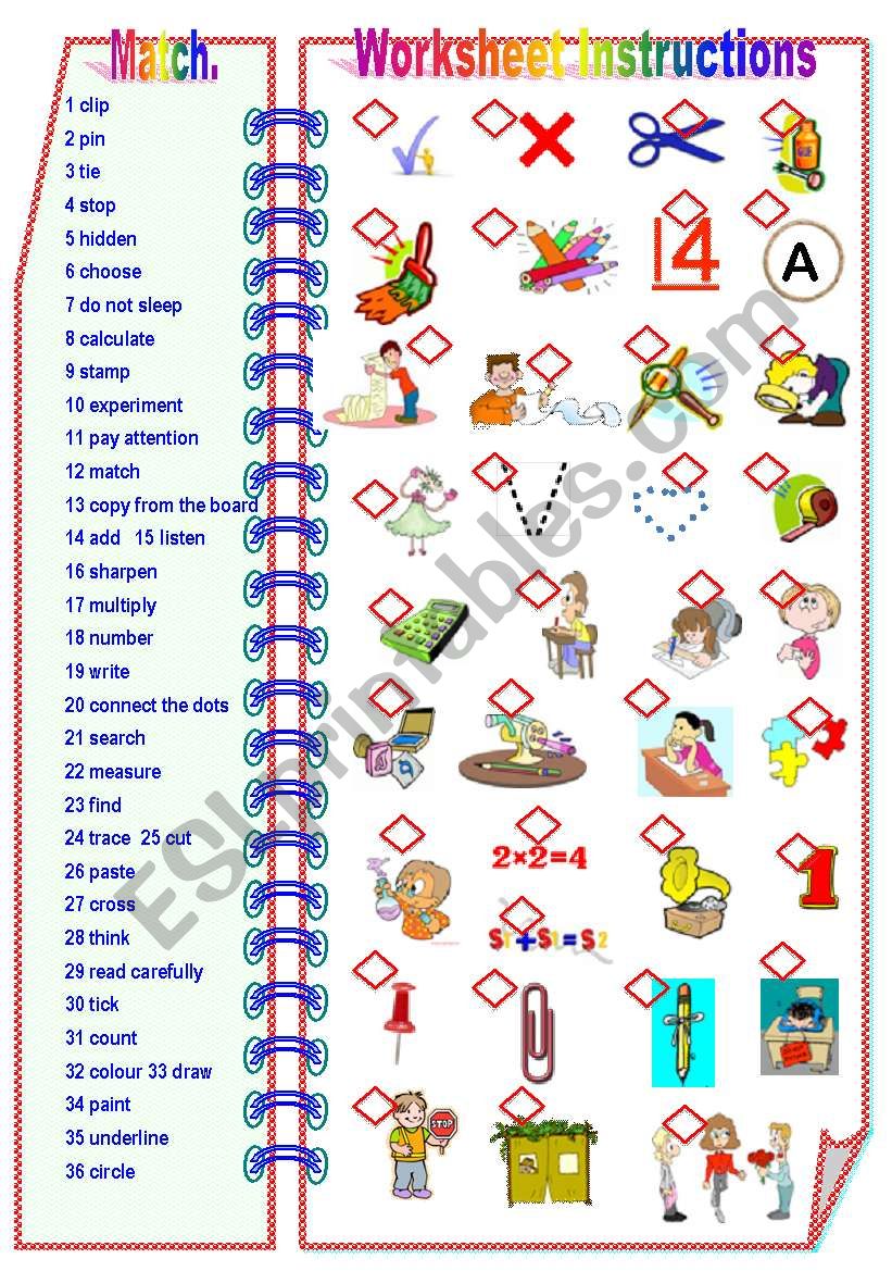 Worksheet Instructions - Matching activity ** fully editable.