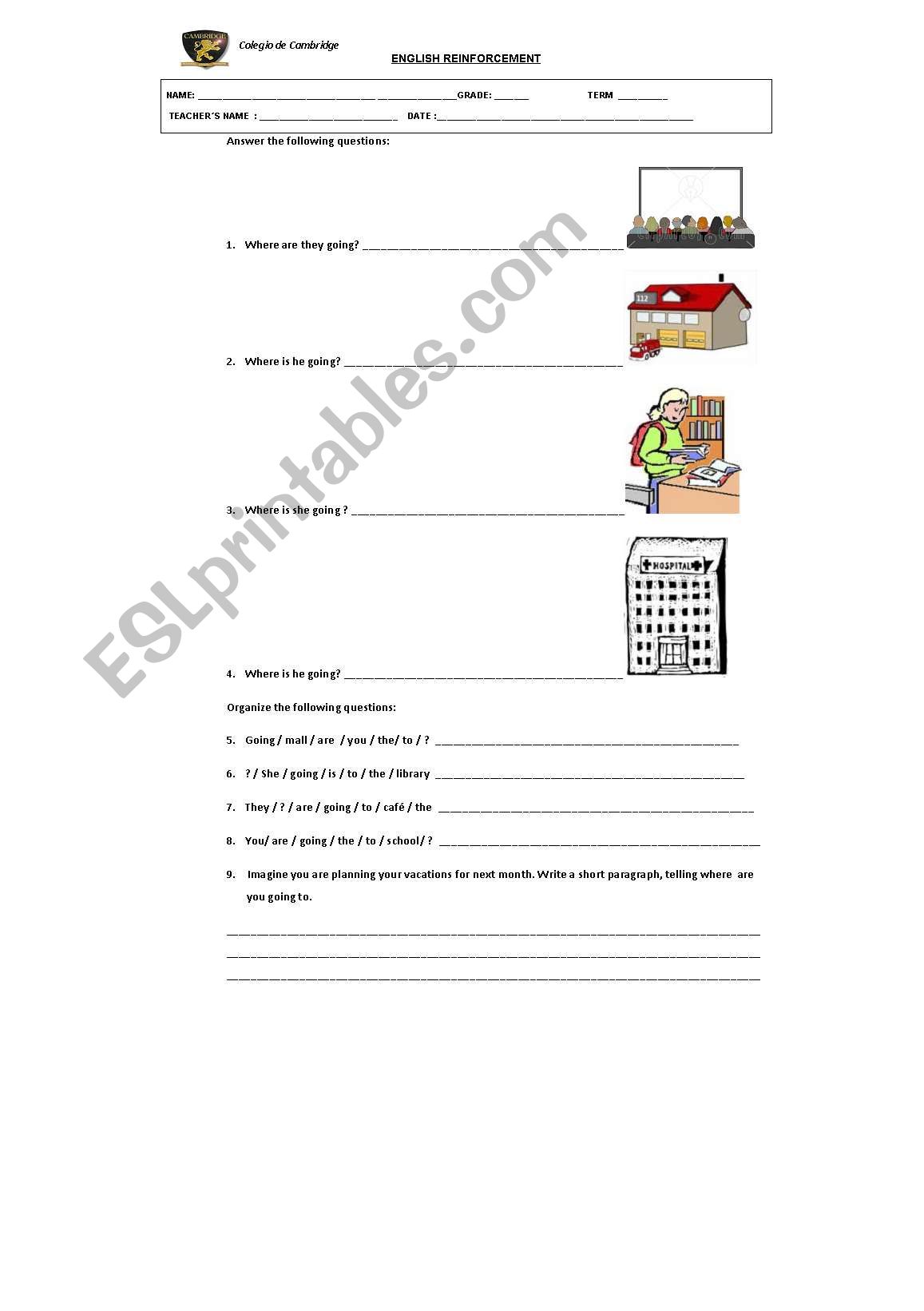 GOING TO  worksheet