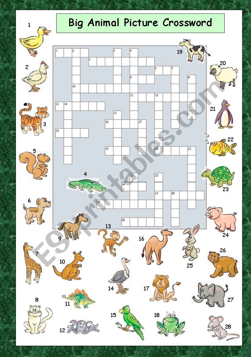 Big Animal Picture Crossword worksheet