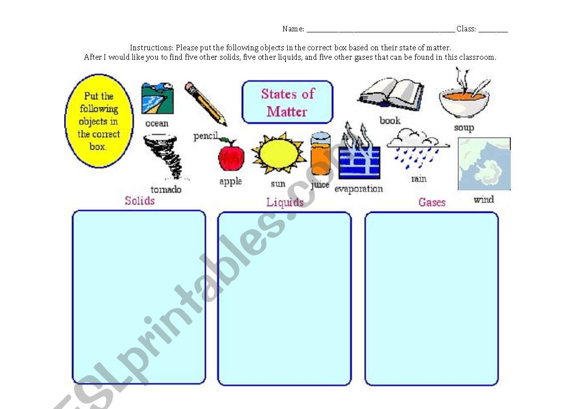 English worksheets: States of Matter Throughout States Of Matter Worksheet