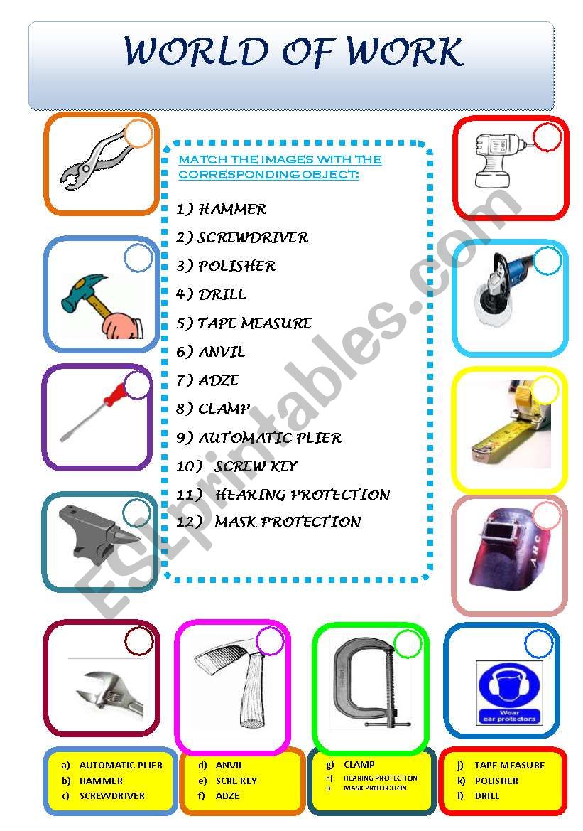 WORLD OF WORK + TOOLS worksheet