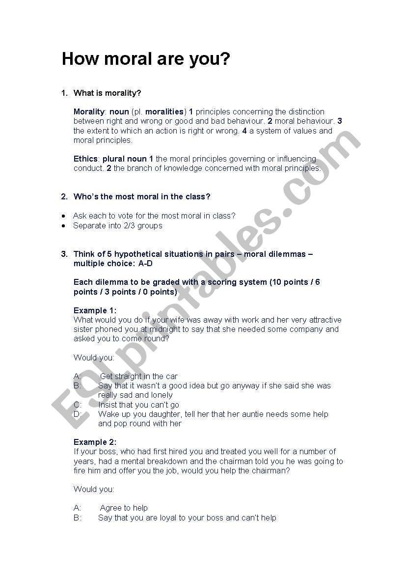 How Moral are You? worksheet
