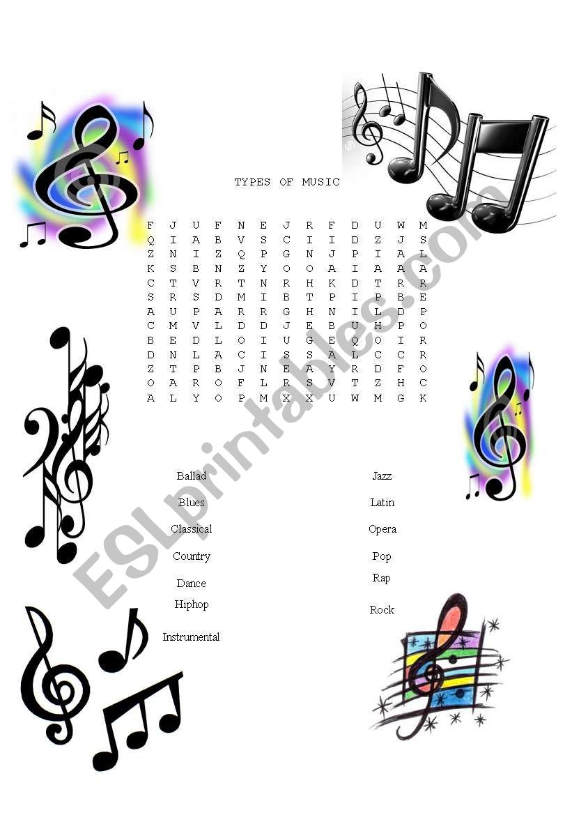 Music Genres Worksheet worksheet