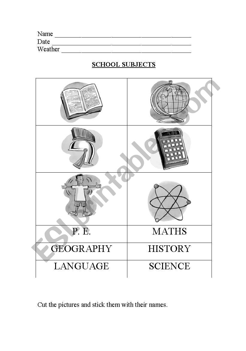 SCHOOL SUBJECTS worksheet