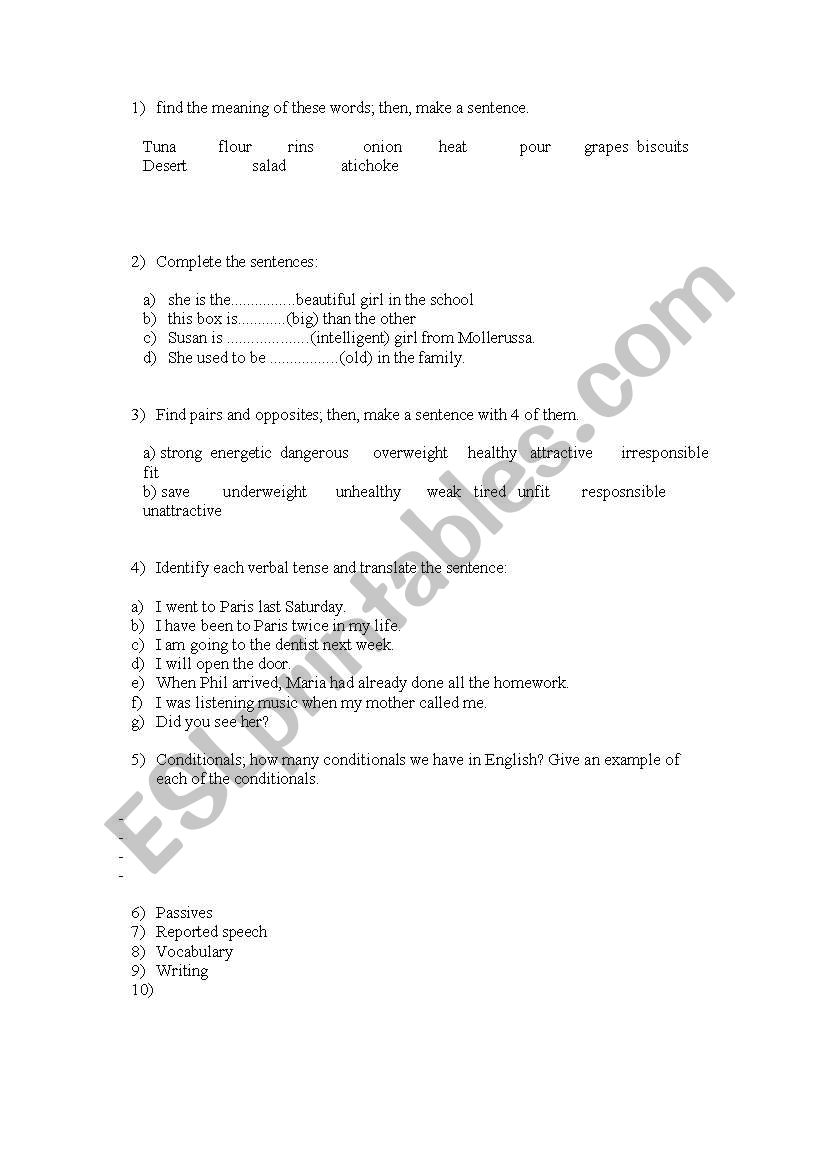 level test worksheet