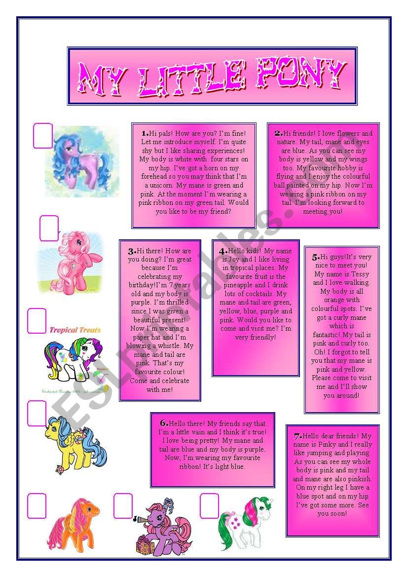 MY LITTLE PONY.READING COMPREHENSION