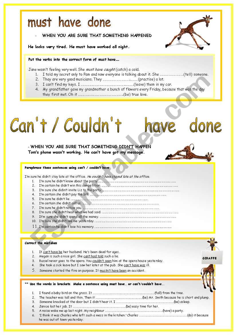 CAN´T / COULDN´T HAVE .... - past modal - ESL worksheet by tukany3