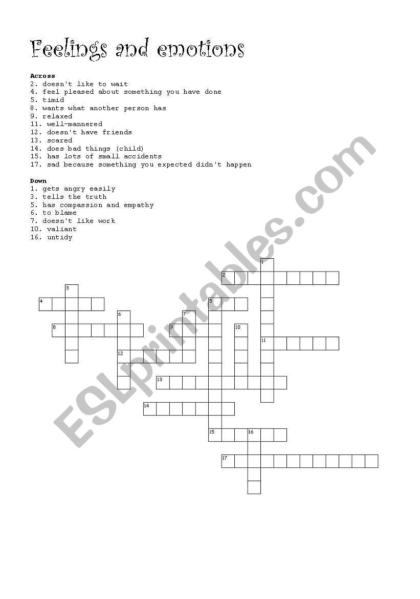 feelings and emotions crossword