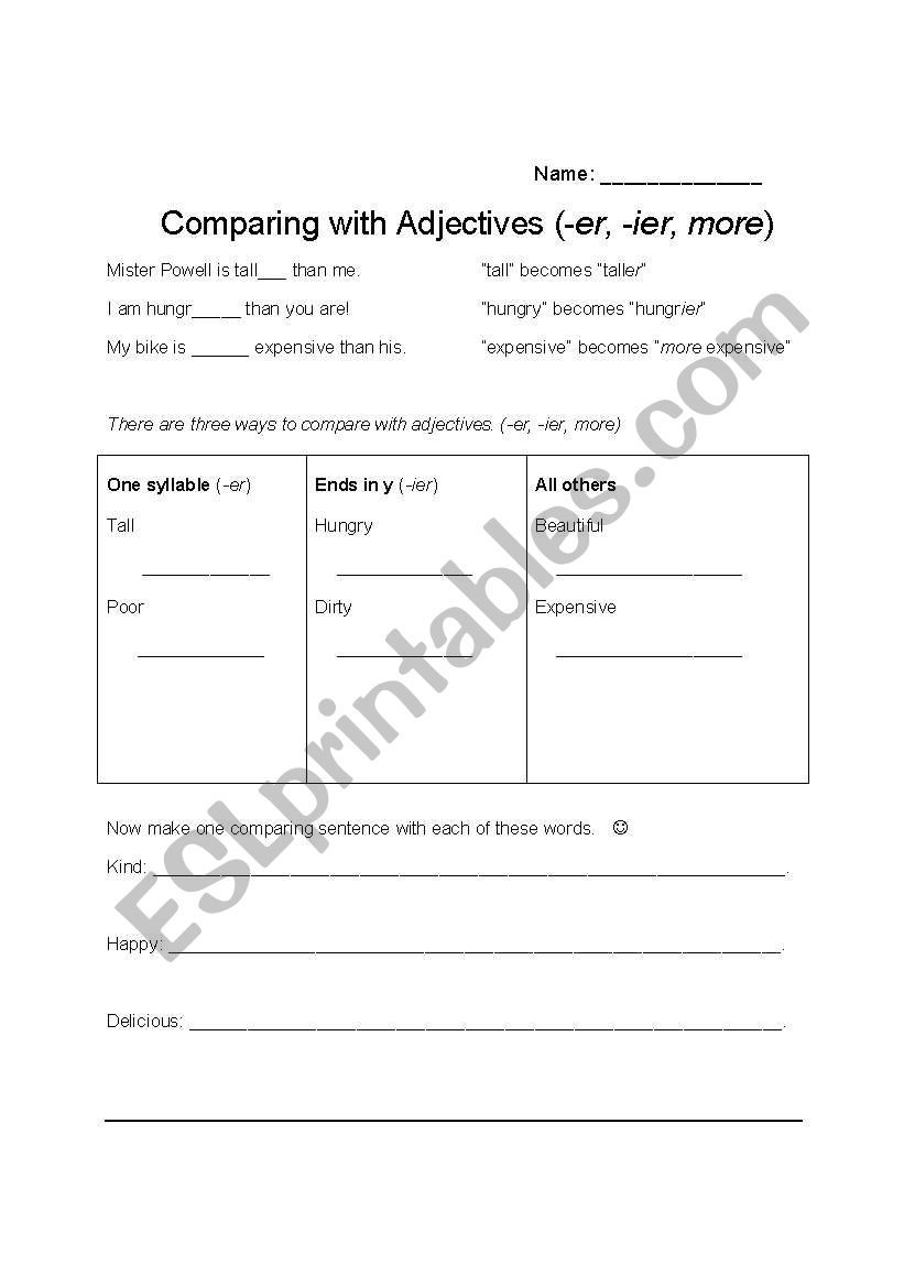 Comparitives and Superlatives worksheet