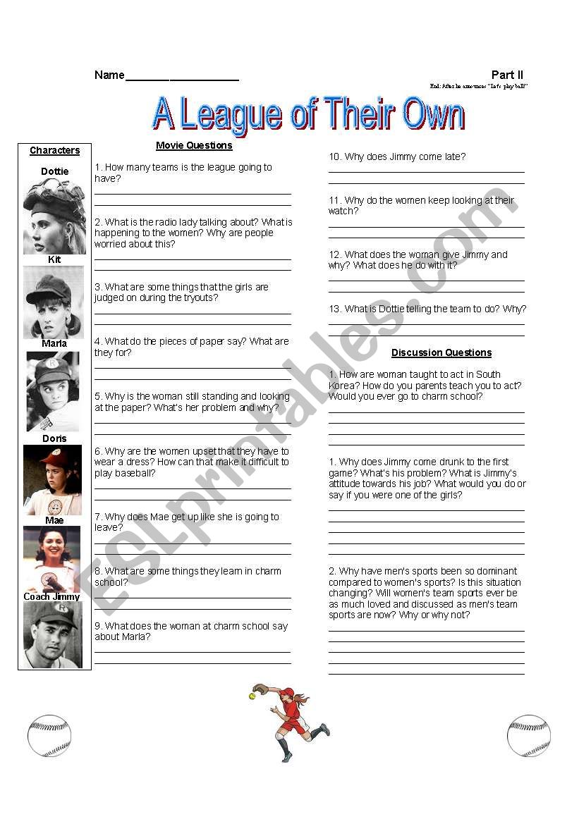 A League of Their Own-Worksheet II