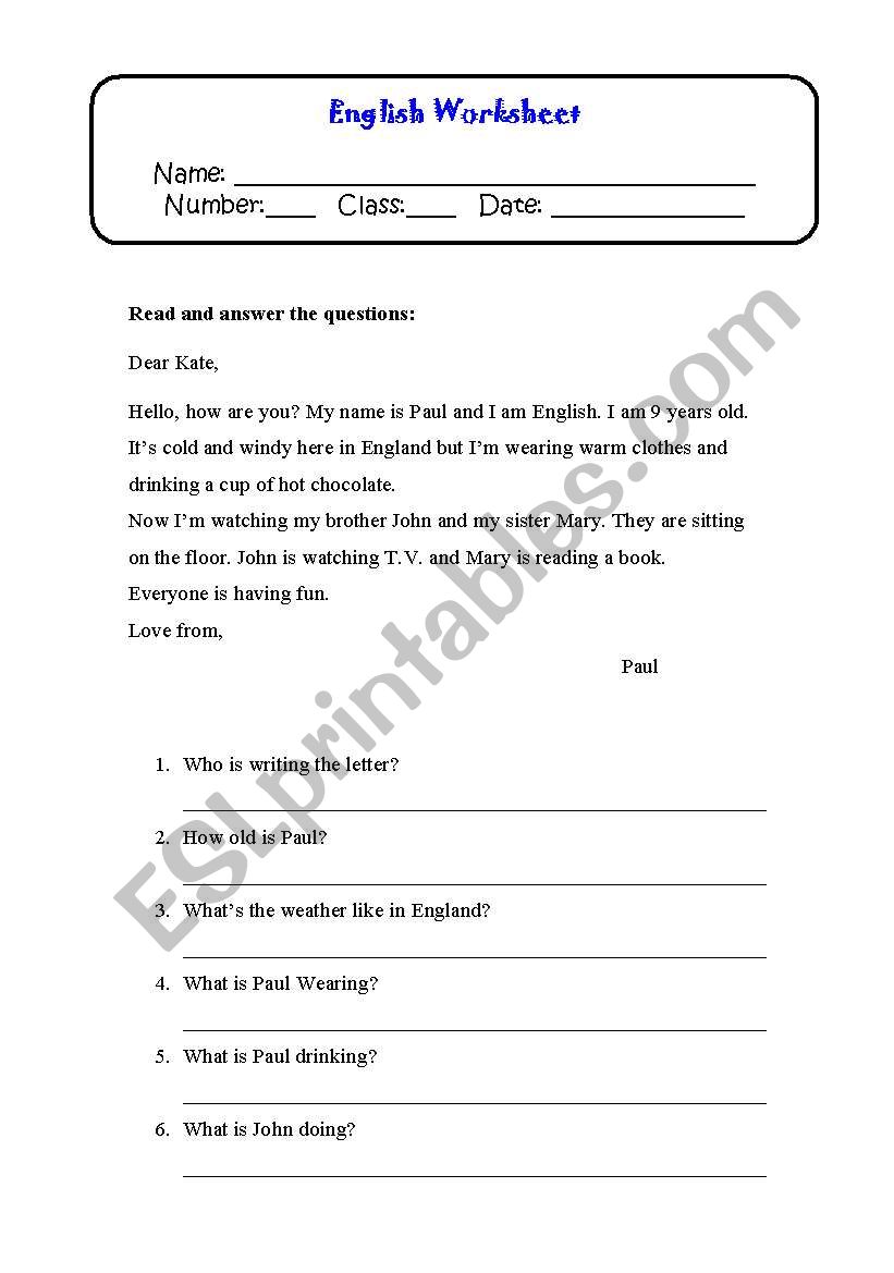 English Teste worksheet