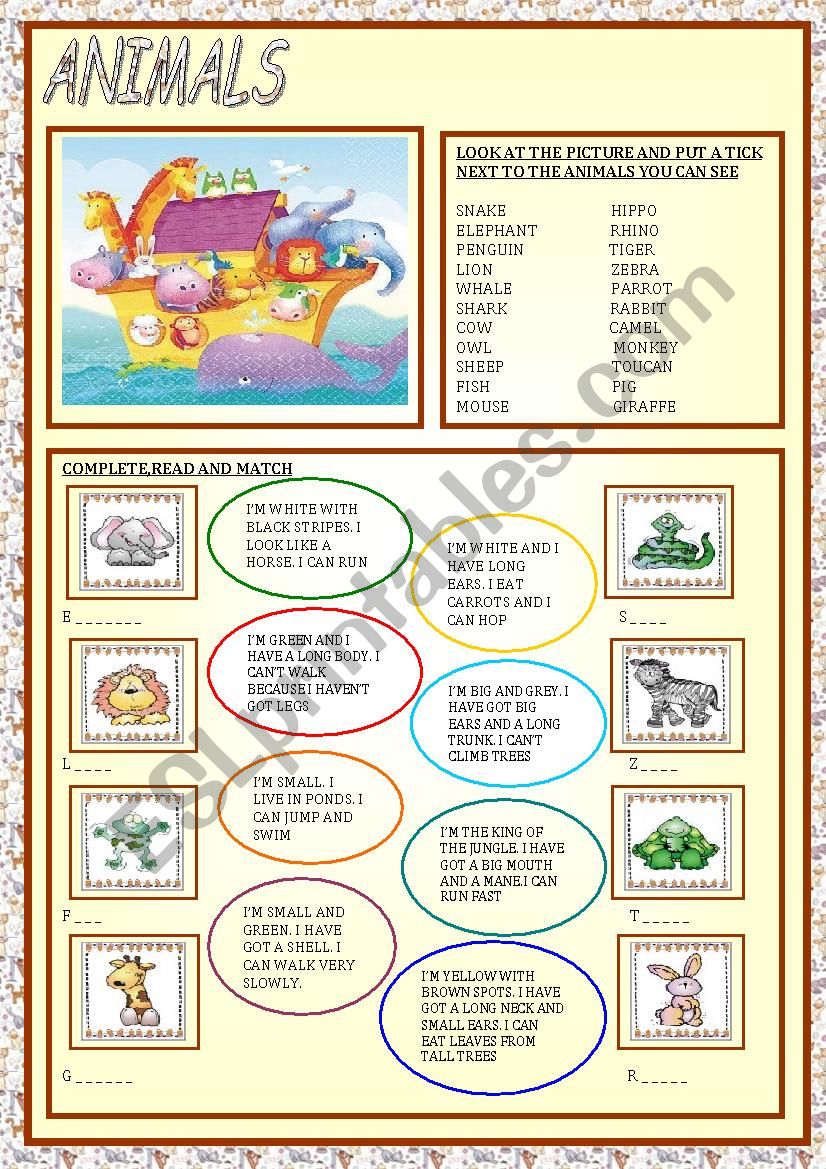 ANIMALS worksheet