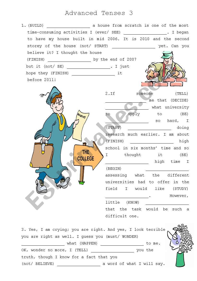 Advanced Tenses 3- w/ key worksheet