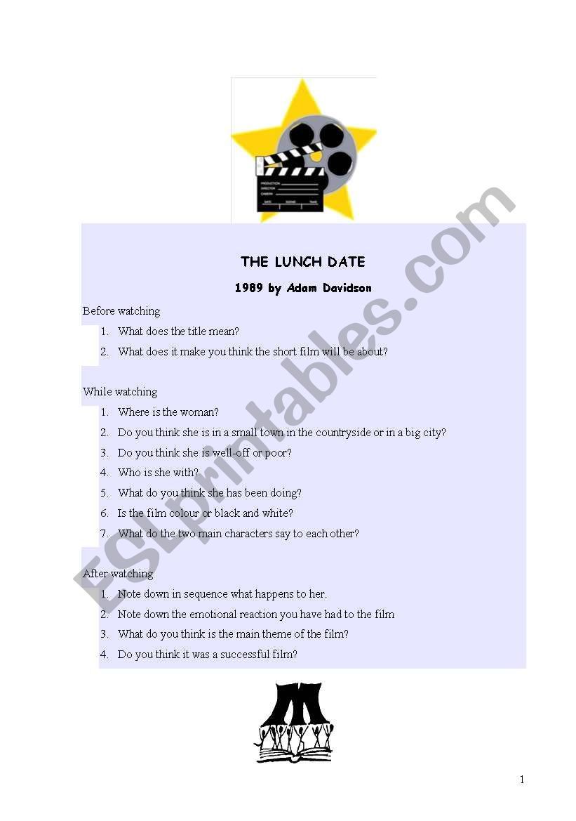SHORT FILM THE LUNCH DATE worksheet