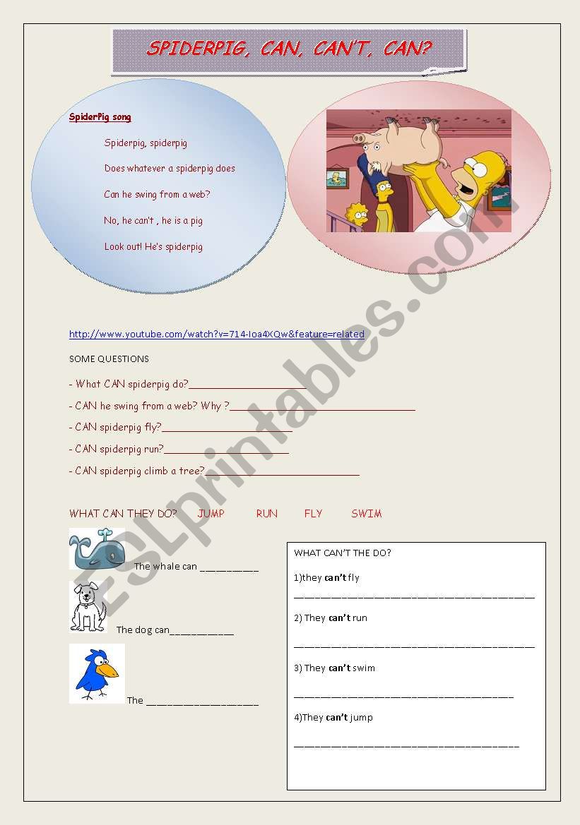 SPIDERPIG CAN CANT, CAN? worksheet