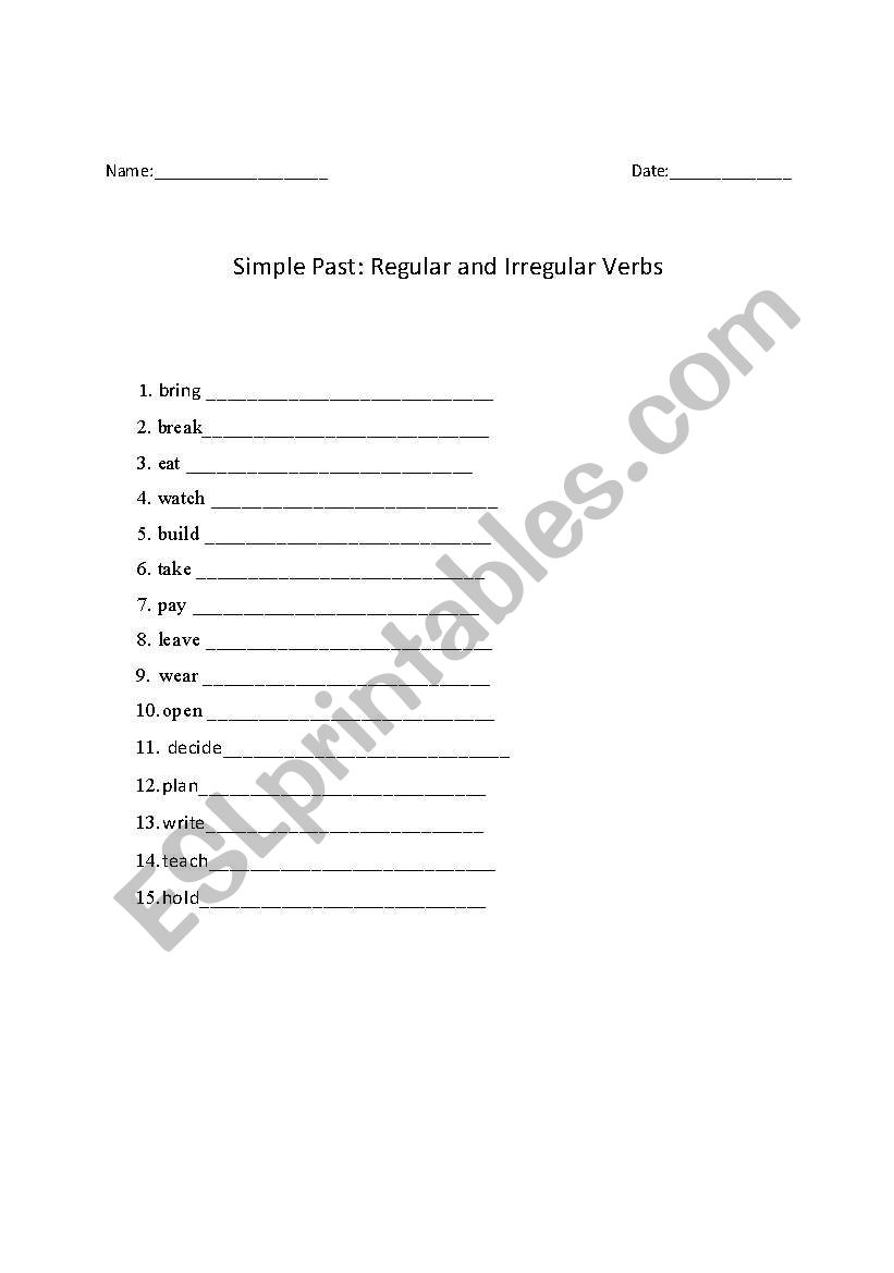 Simple Past Verbs worksheet