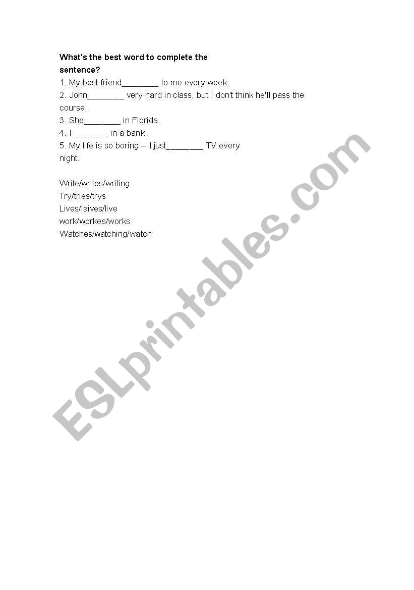 excersise worksheet