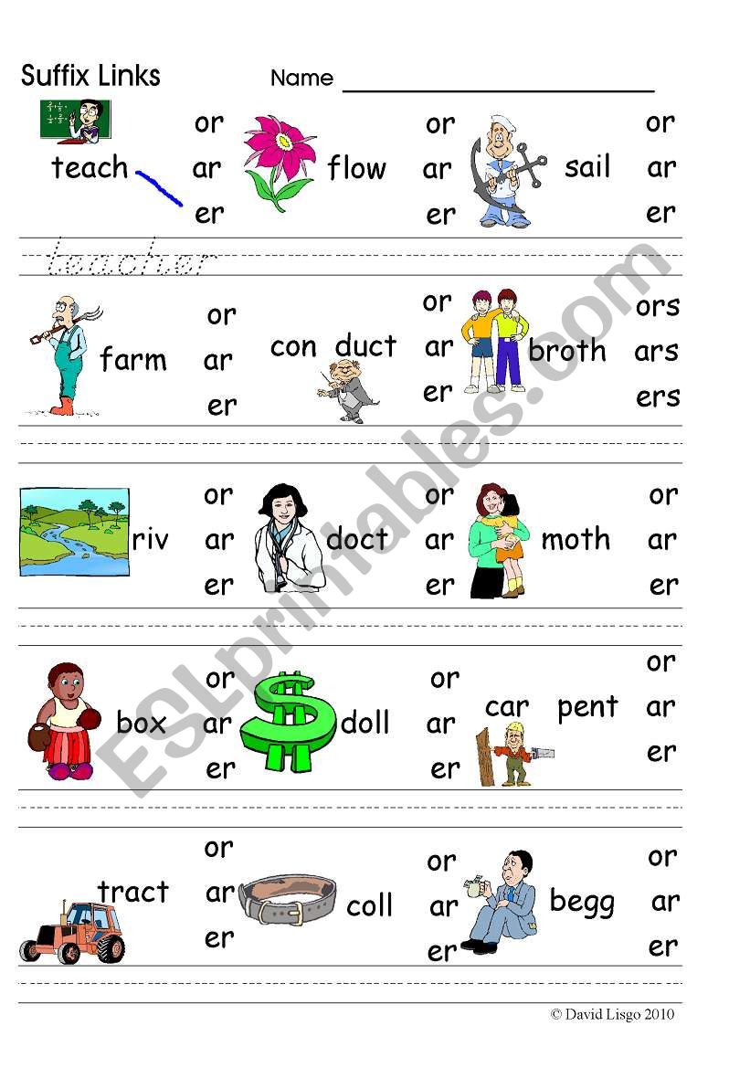 Suffix Links Ar Er Or Phonics Worksheet ESL Worksheet By David Lisgo