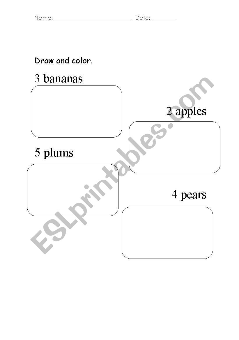 Draw and colour the fruit worksheet