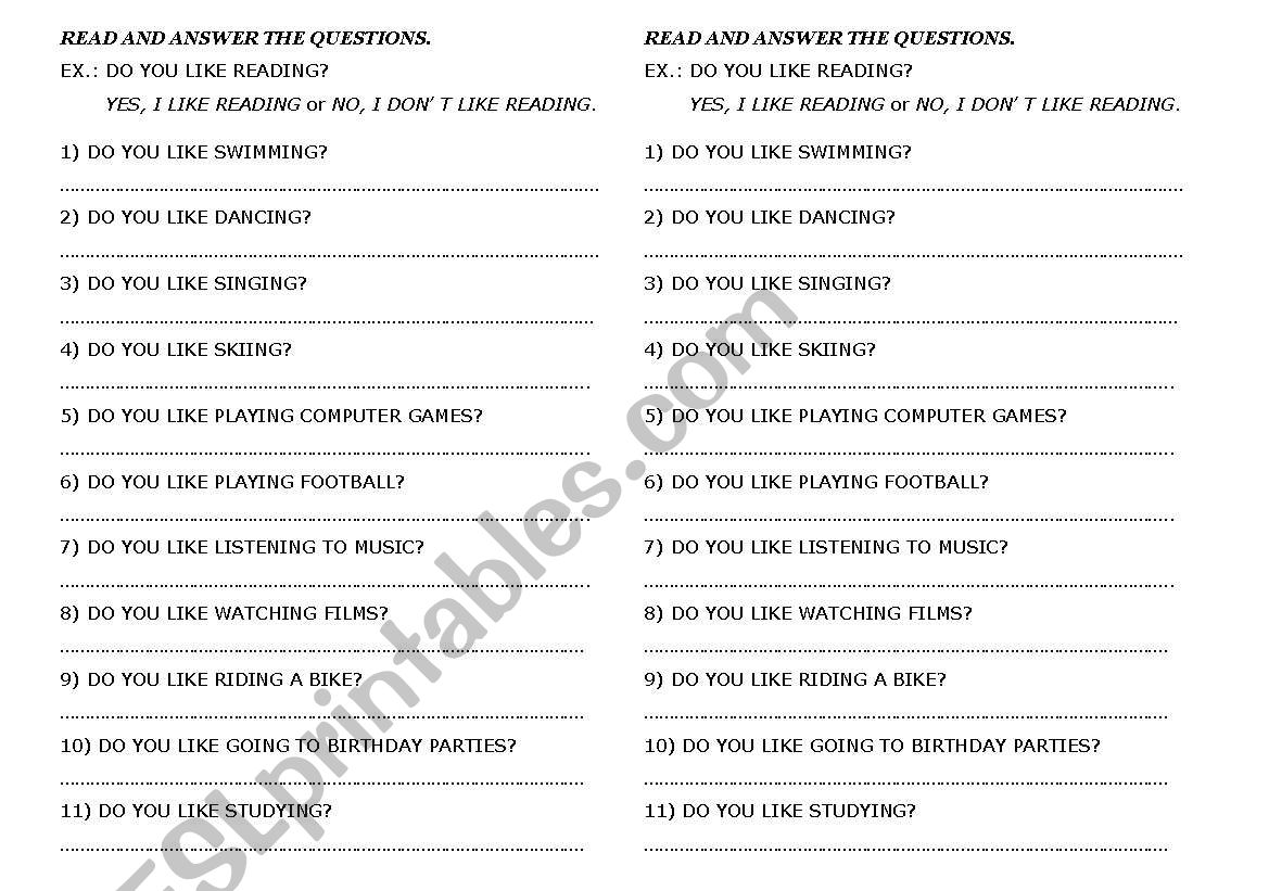 READ AND ANSWER THE QUESTIONS worksheet