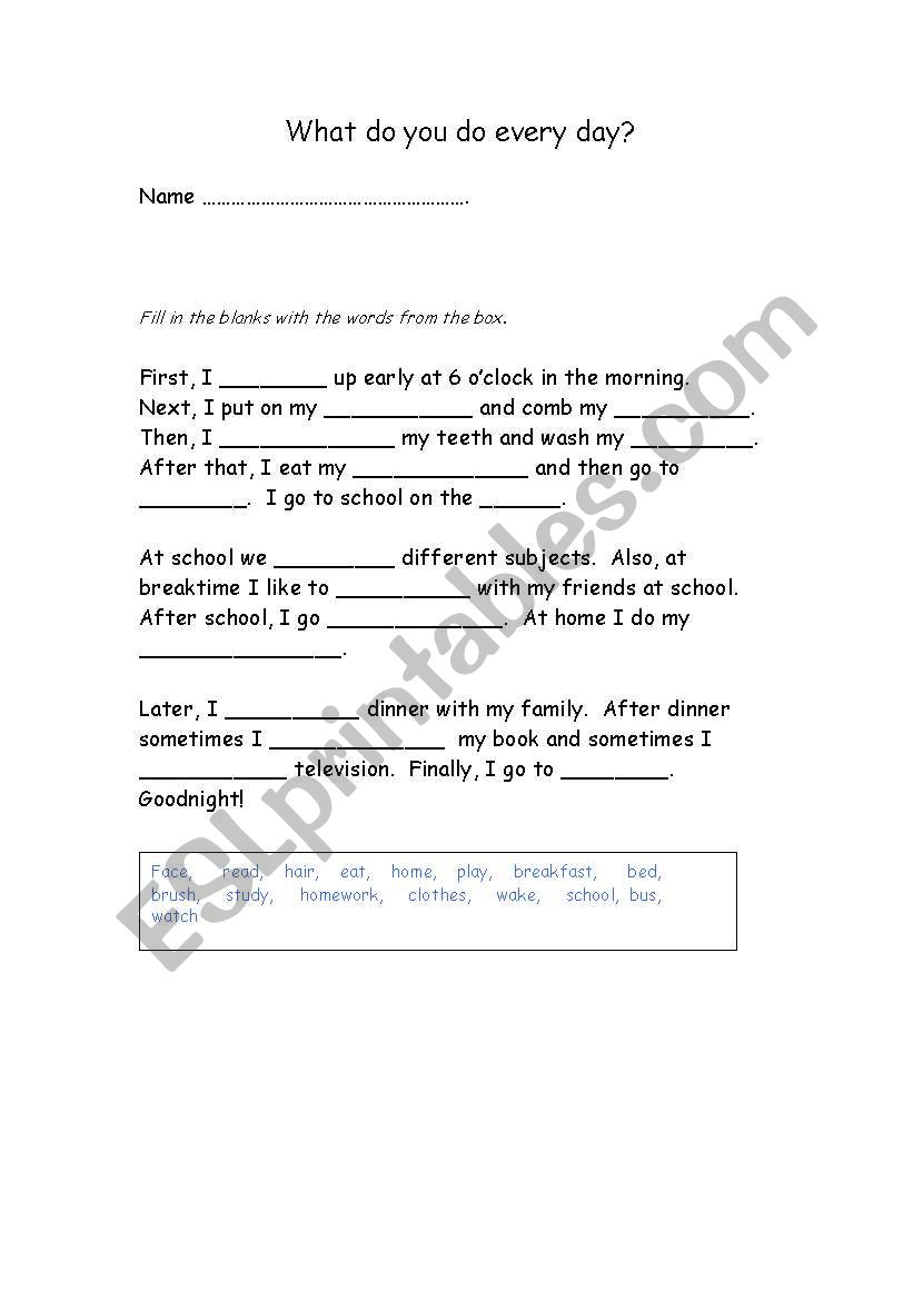 What Do You Do Every Day? worksheet