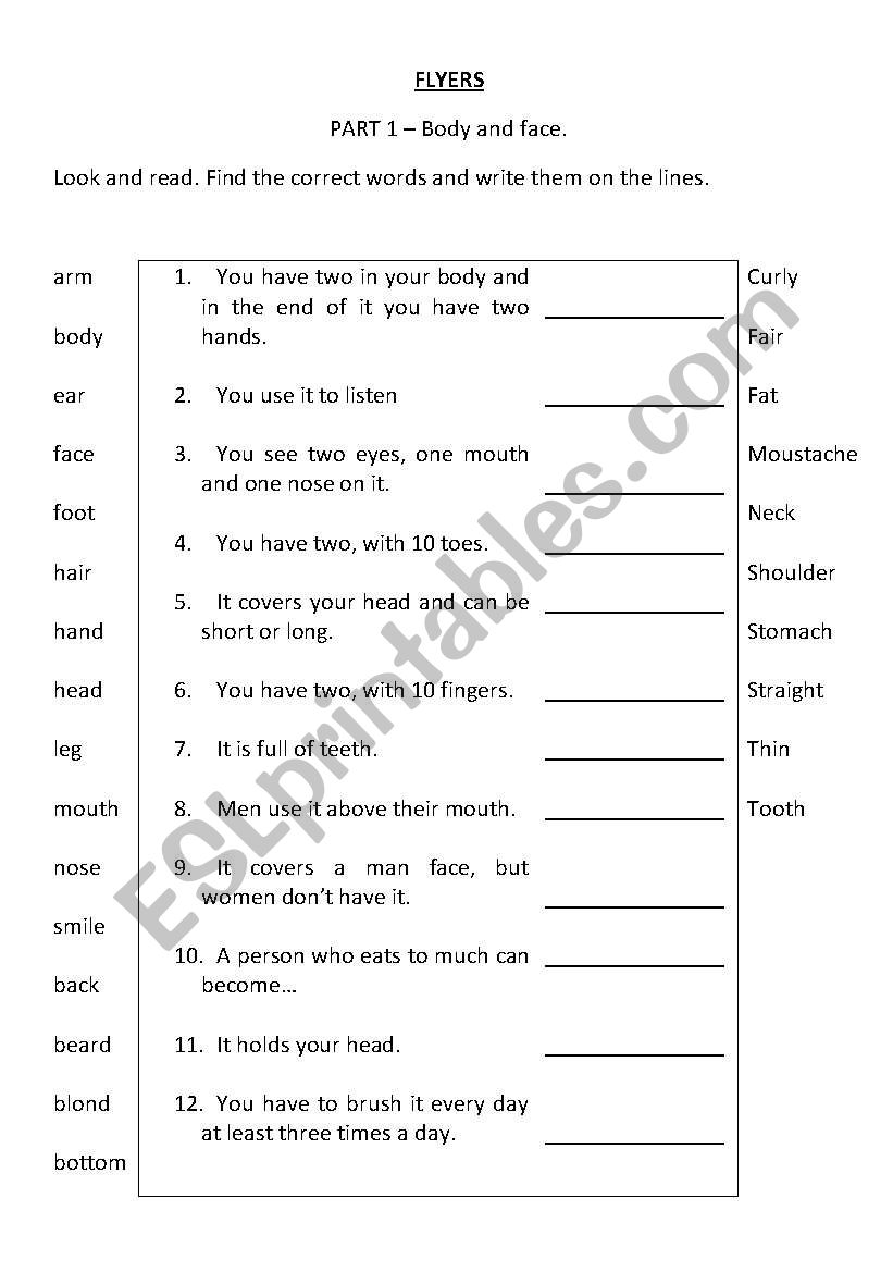 Flyers - Part 1 - Body Part vocabulary.