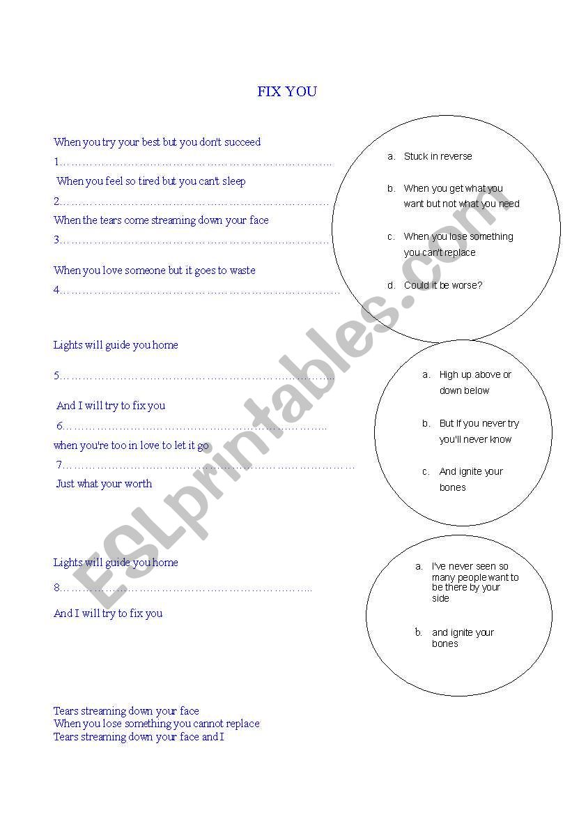 Fix you :colplay worksheet