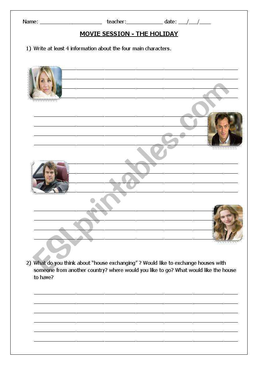 movie activity - The Holiday worksheet