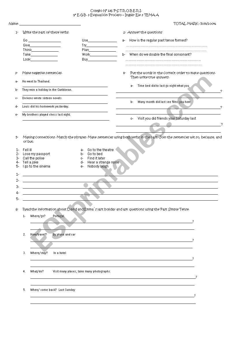 Simple Past Test worksheet