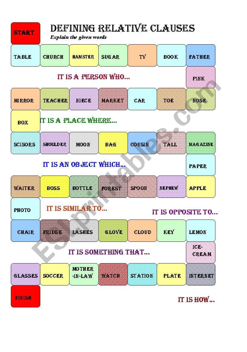 Defining relative clauses worksheet