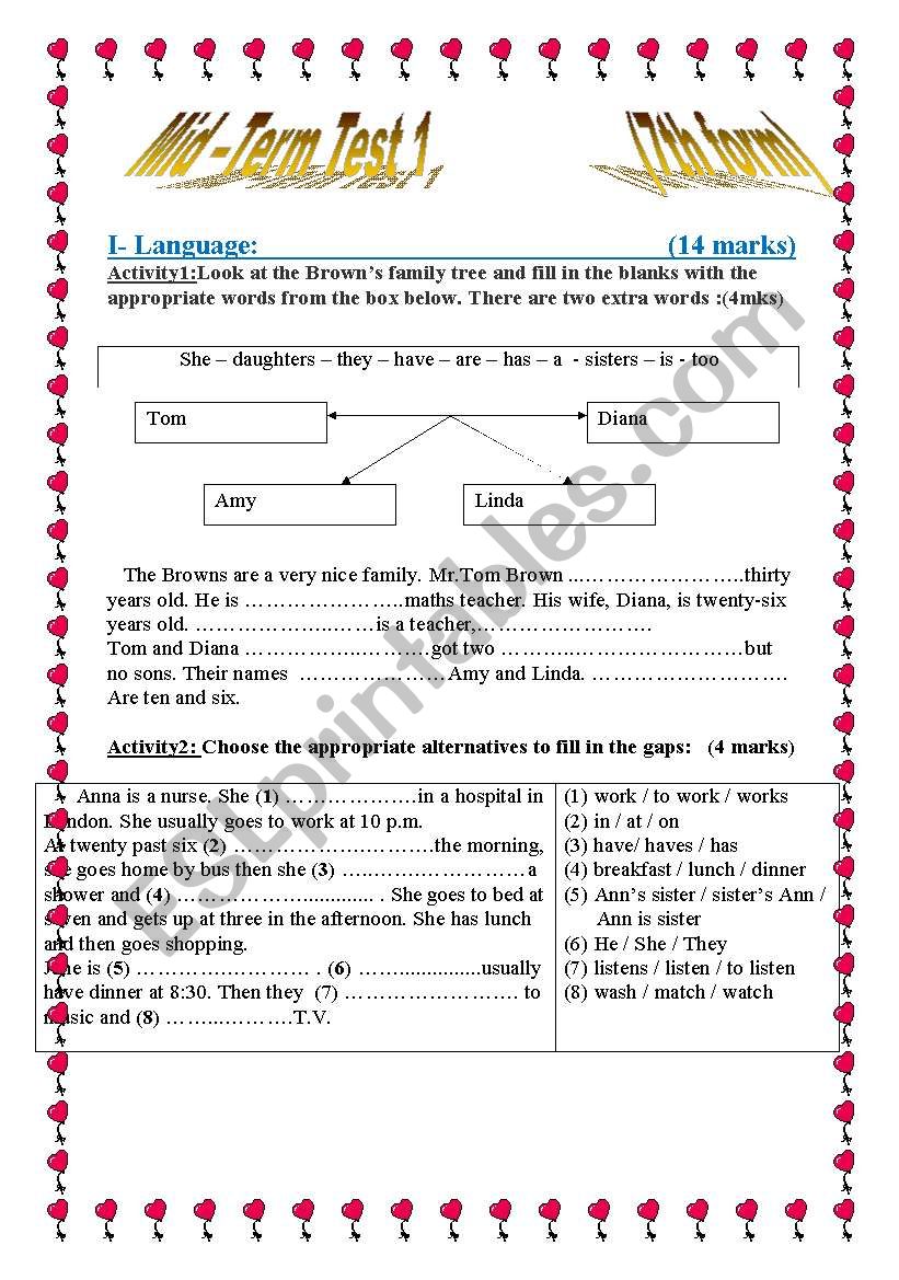 Mid -Term Test 1                  (7th form)