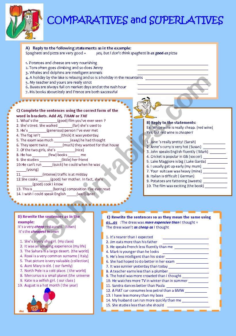 COMPARATIVES and SUPERLATIVES worksheet