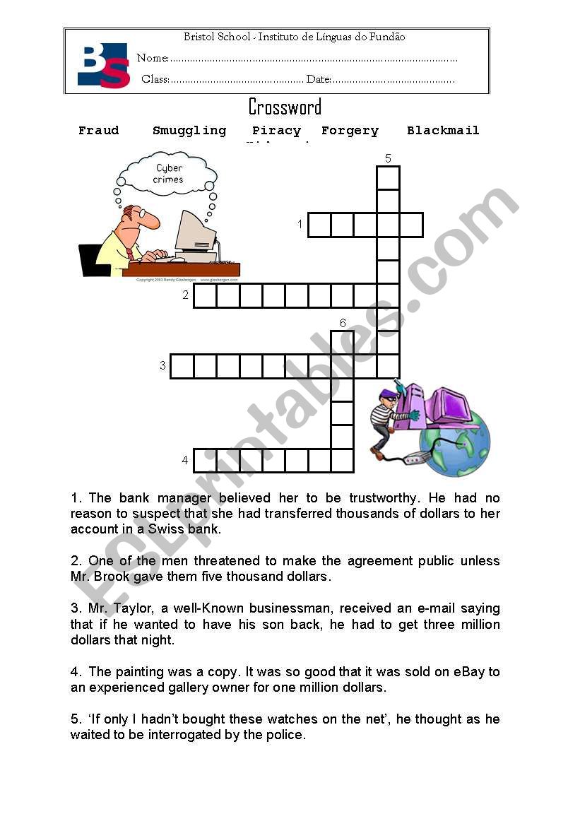 Crossword cybercrime worksheet