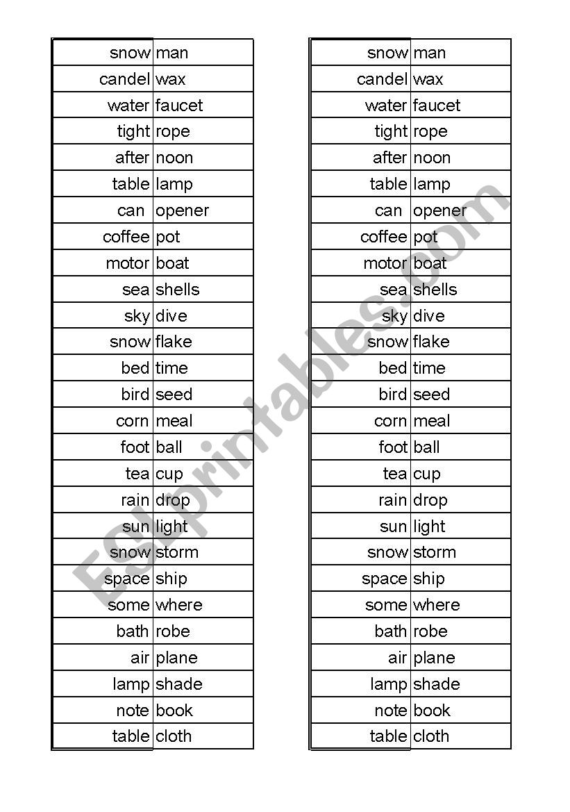 Compound Word Match worksheet