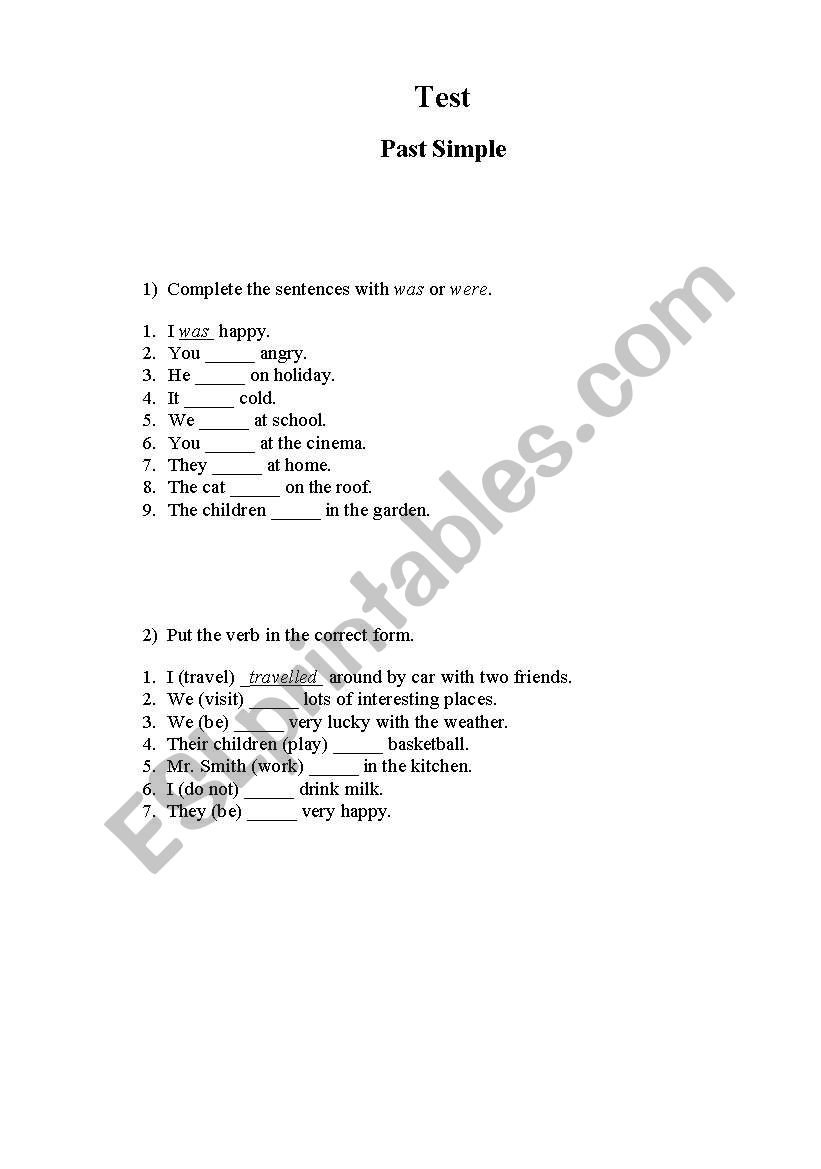 test past simple worksheet