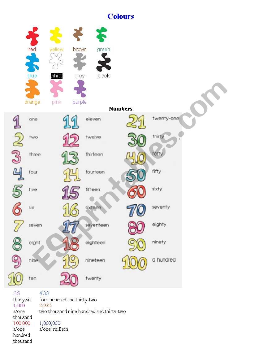 colours and numbers worksheet