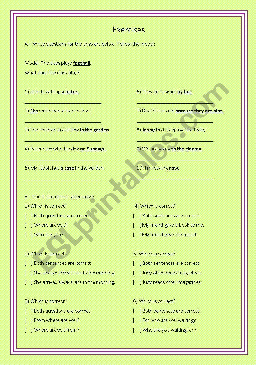 Exercises  WH questions (simple present)