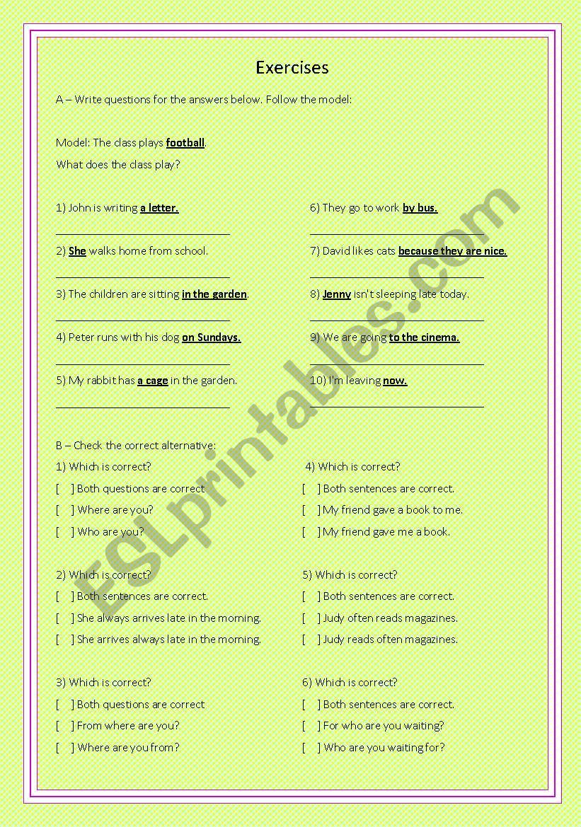 Exercises – WH questions (simple present)