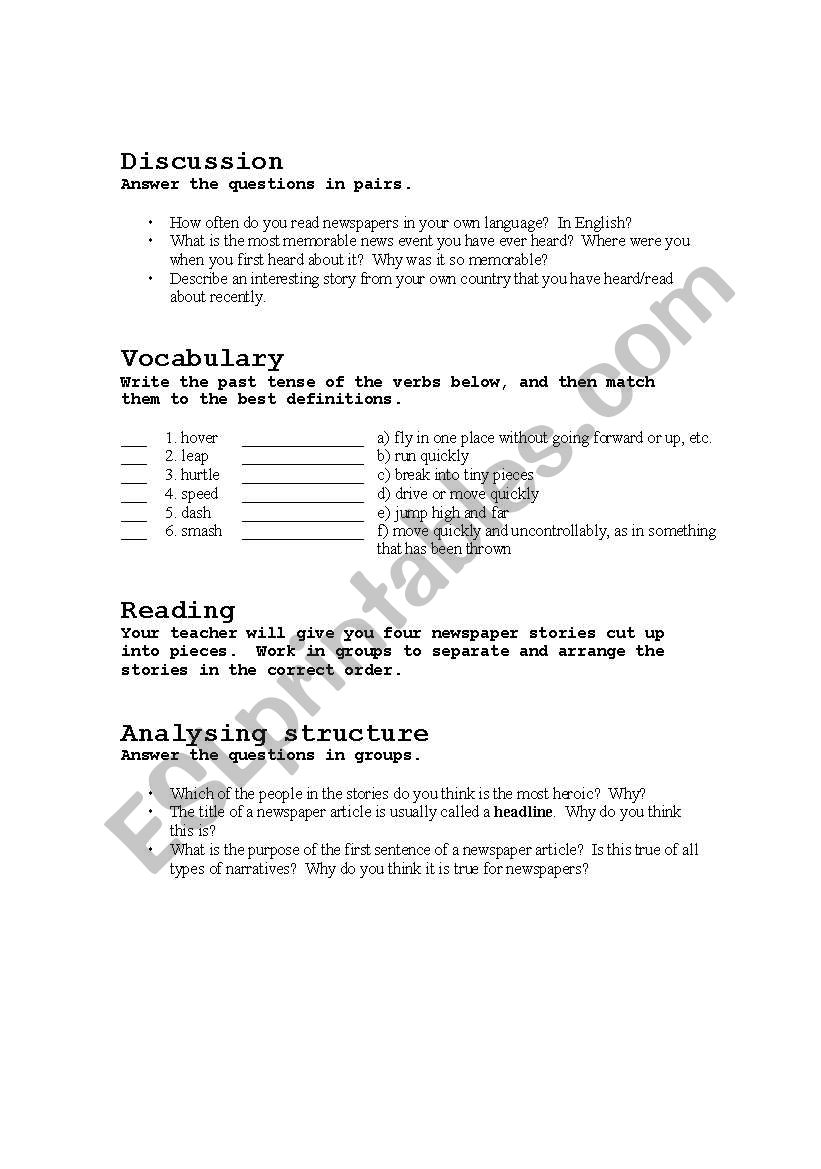 Jumbled news articles worksheet