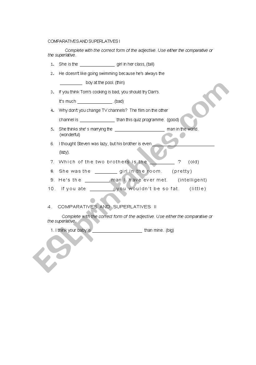 Comparatives and Superlatives worksheet