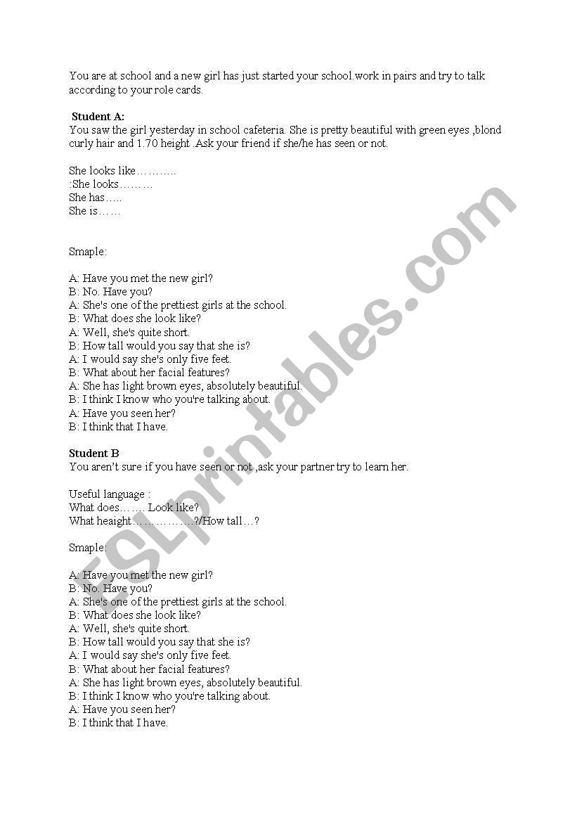 describing rolecards worksheet