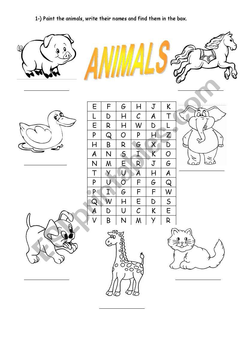 Animals - Find the words worksheet