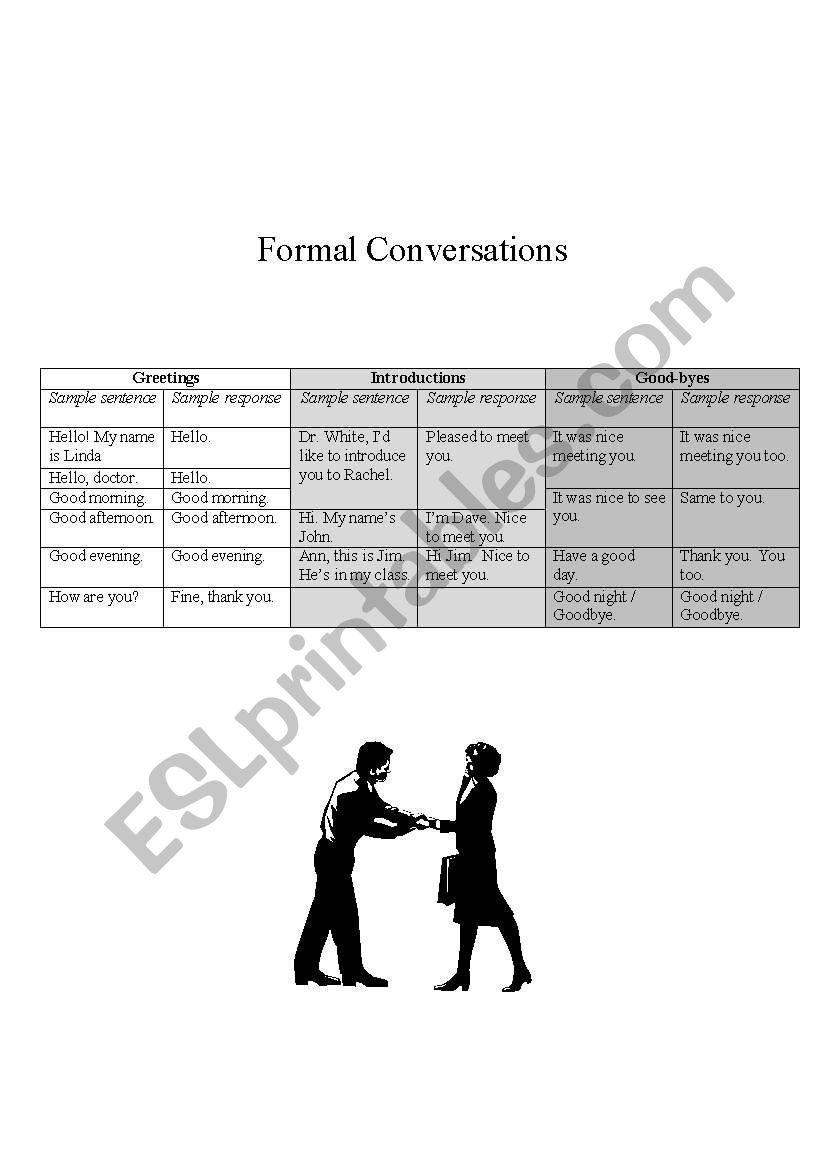 Formal Conversations worksheet