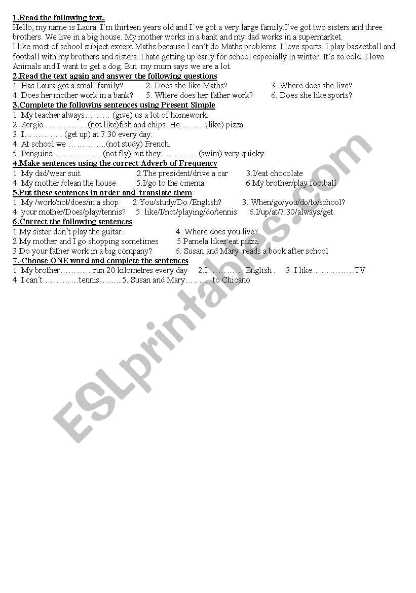 Present simple exam worksheet