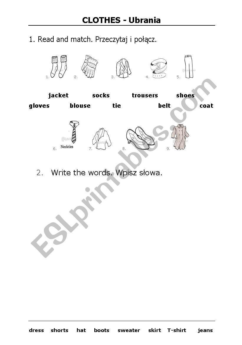 clothes test worksheet